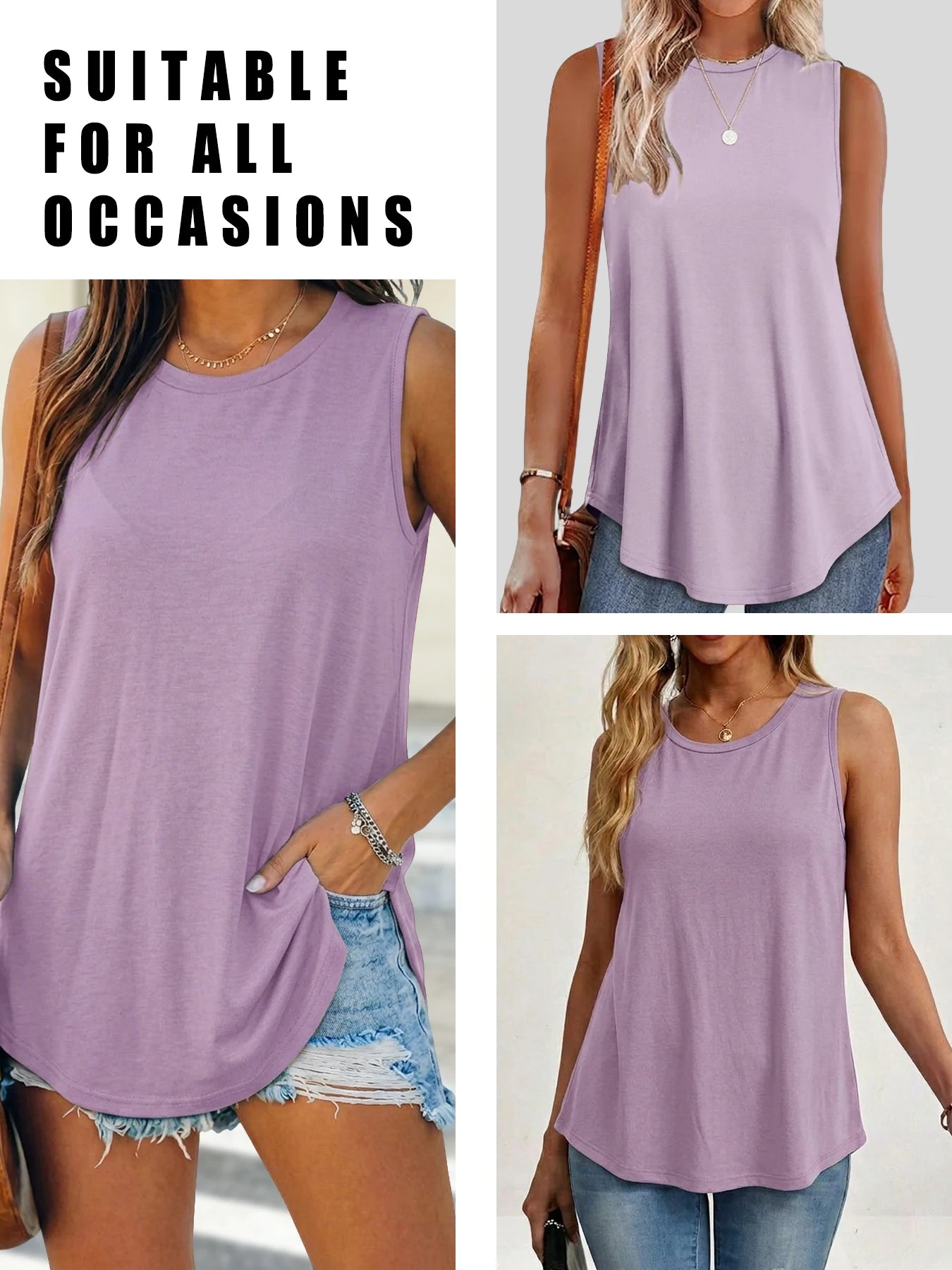 Women’s Summer Sleeveless Tank Top - Loose Fit Crewneck Casual Sports Yoga & Gym Activewear