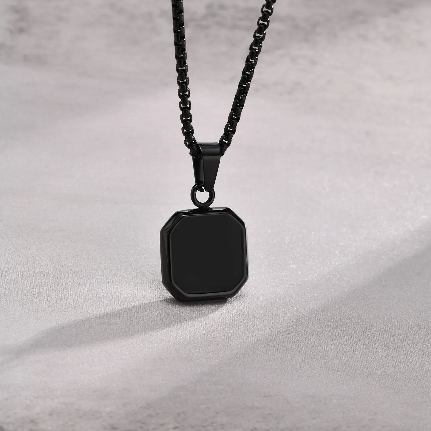 Casual Black Enamel Necklace for Men, Waterproof Stainless Steel Square Pendant, Simple Fashion Collar Jewelry Gift