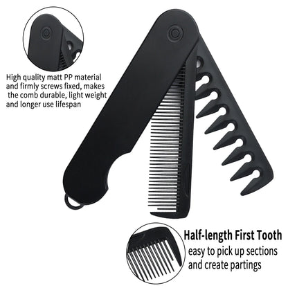 2-in-1 Pocket Folding Comb – Wide Tooth & Beard Comb for Hair Styling and Barber Use