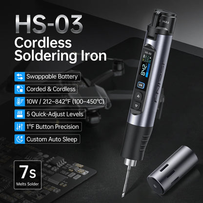 FNIRSI HS-03 Wireless Soldering Iron - Rechargeable 10W Portable Soldering Kit