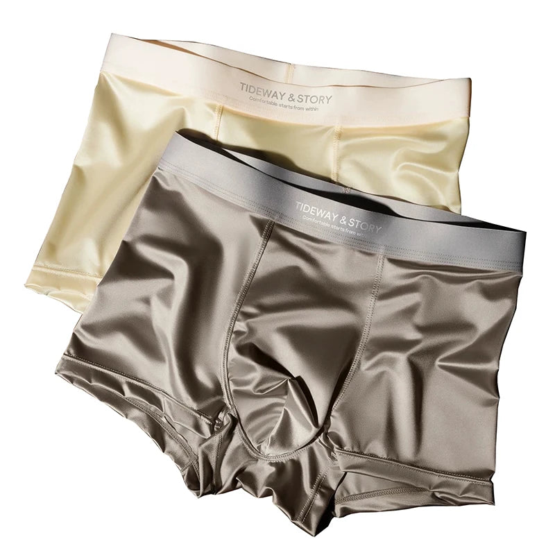 Men’s Ice Silk Underwear - 4PCS Luxury Satin Breathable Seamless Boxer Shorts Flat Corner Design