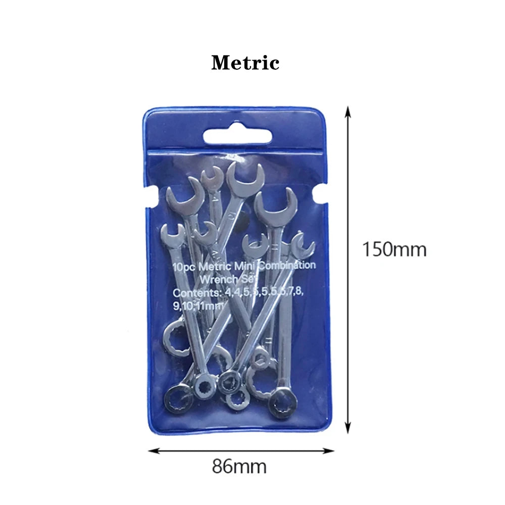 10-Piece Mini Spanner Wrench Set - 4–11mm Metric and British Pocket Hand Tools with Key Ring