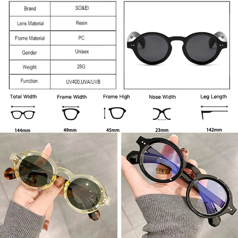 SO&EI Retro Polarized Sunglasses - Round Fashion Shades with Rivet Decor, UV400 Protection & Leopard Punk Style for Women & Men