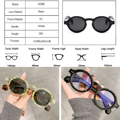 SO&EI Retro Polarized Sunglasses - Round Fashion Shades with Rivet Decor, UV400 Protection & Leopard Punk Style for Women & Men