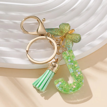 A-Z Initial Letter Resin Keychain - Green Butterfly Lobster Key Ring & DIY Charm