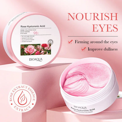 60PCS BIOAQUA Rose Hyaluronic Acid Eye Masks – Anti-Dark Circles, Eye Bags, Moisturizing & Firming Skincare Patches