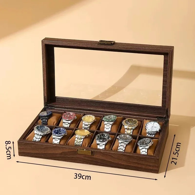 DELESYS Retro Imitation Wood Grain Leather Watch Box — Creative Gift Storage Case for Watches, Glasses & Accessories