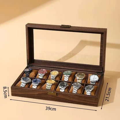 DELESYS Retro Imitation Wood Grain Leather Watch Box — Creative Gift Storage Case for Watches, Glasses & Accessories