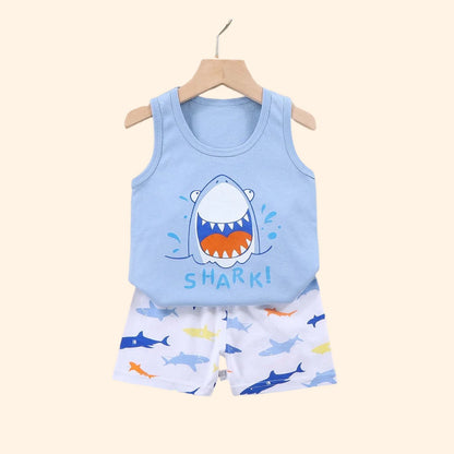 2PCS Kids Summer Vest Set – Cotton Sleeveless T-Shirt & Shorts for Boys & Girls Baby Clothes