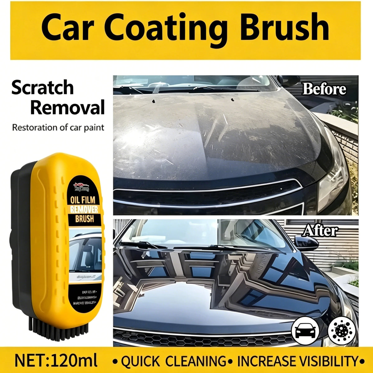 Portable Car Glass Cleaner Brush - Effortless Oil Film Removal for Clear, Streak-Free Windshields