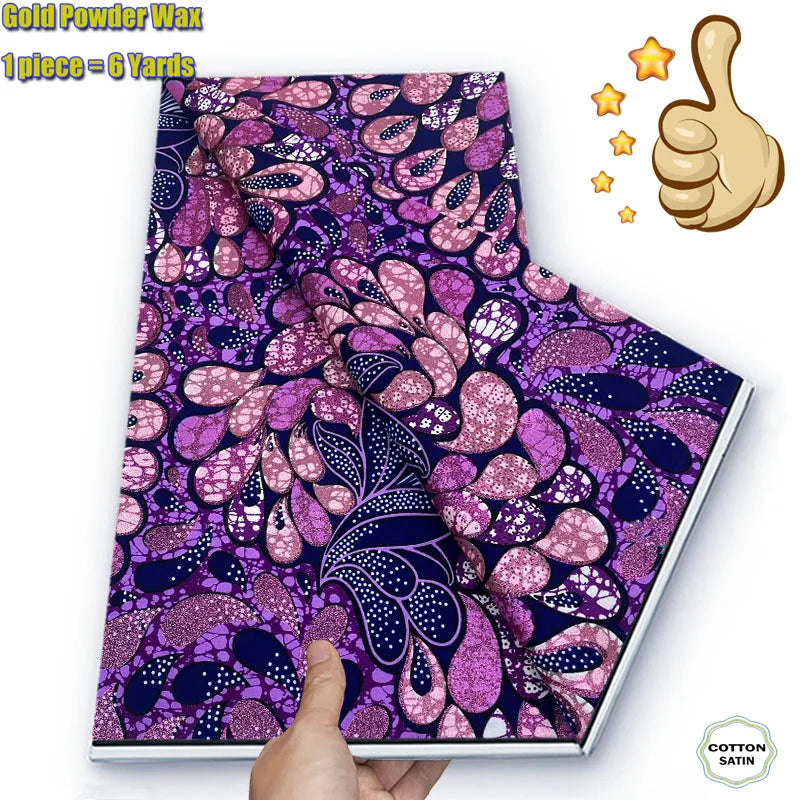 African Grand Golden Wax Fabric - Glitter Gold Ankara Pagne Batik Print Soft Cotton Fabric
