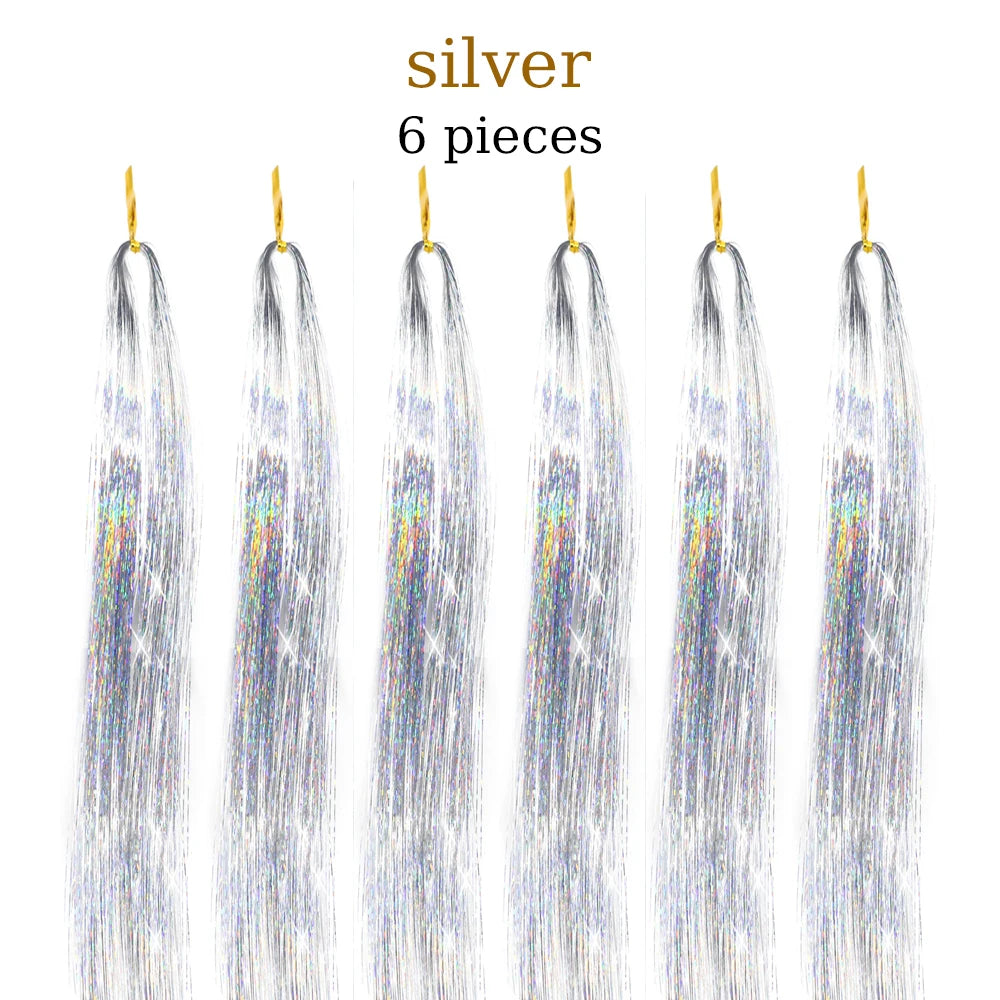 48-Inch Hair Tinsel Kit – 1200 Strands, 12 Colors Sparkling Fairy Hair Extensions with Tool