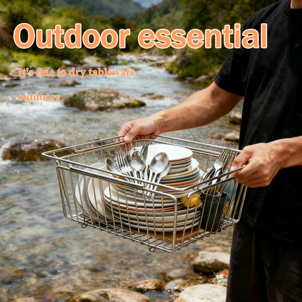 Folding Stainless Steel IGT Basket - 10L Portable Camping Drain Basket & Table Organizer Accessory