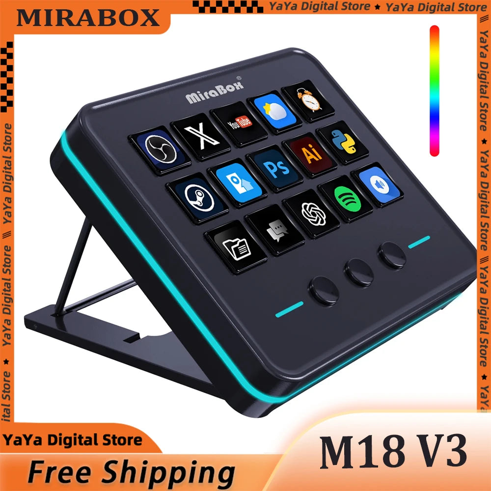 Mirabox M18 V3 Streamdeck Keyboard – Customizable Visual OBS Live Streaming Console & PC Keypad
