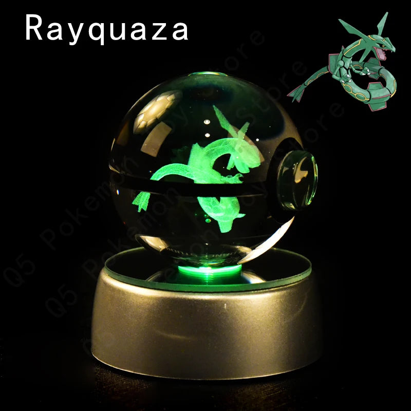 Pokemon 3D Crystal Ball Figurine — Pikachu, Gengar, Mew, Mewtwo Glass Statue with Lamp Base, Kids Birthday Gift