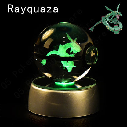 Pokemon 3D Crystal Ball Figurine — Pikachu, Gengar, Mew, Mewtwo Glass Statue with Lamp Base, Kids Birthday Gift