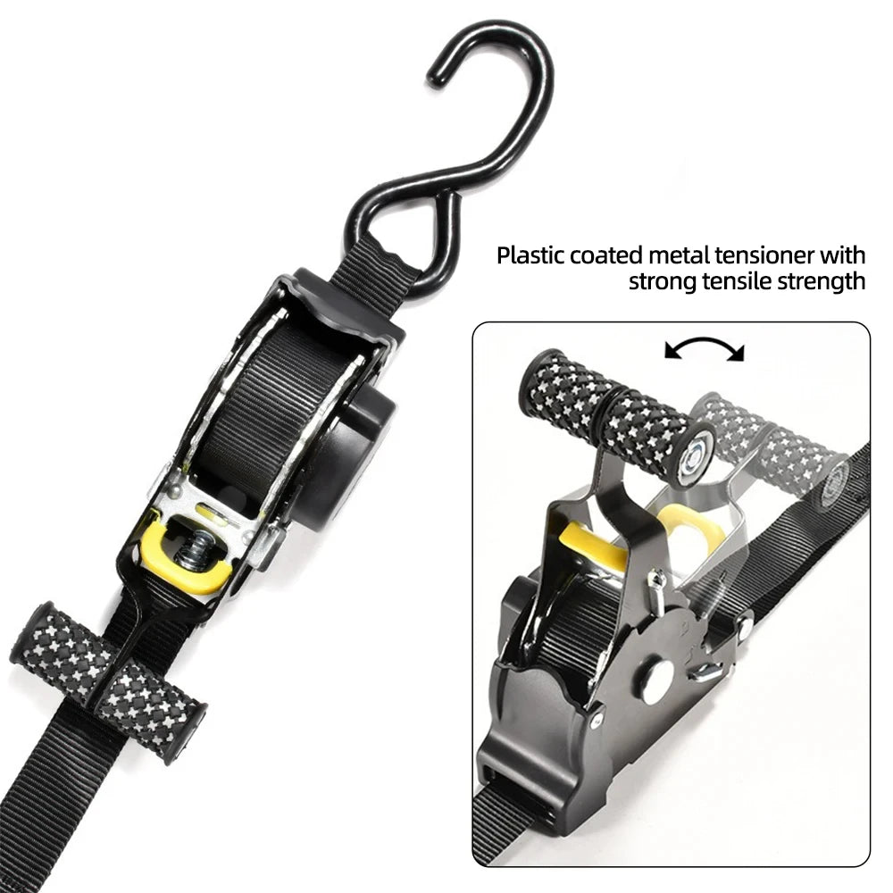 Retractable Cargo Tie Down Straps - Heavy Duty Ratchet Tensioner Belt for Car, Motorcycle and Luggage Loads