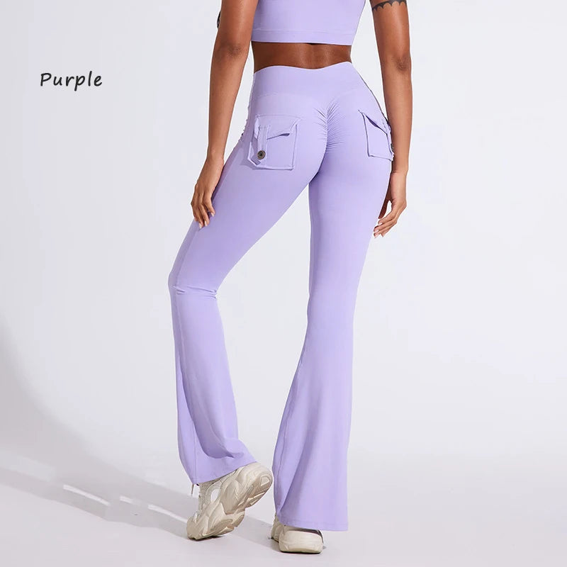DIAS FIT JOY Women’s High-Waisted Bell Bottom Yoga Pants – Pocket Hip-Lifting Quick-Dry Fitness Gym & Running Leggings