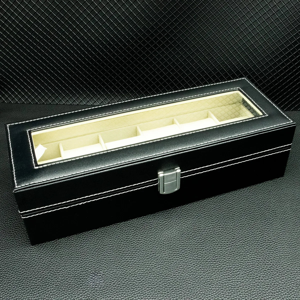 PU Leather Watch Display Box — Glass Top Storage Organizer with Slots for Men’s Watches, Perfect Gift