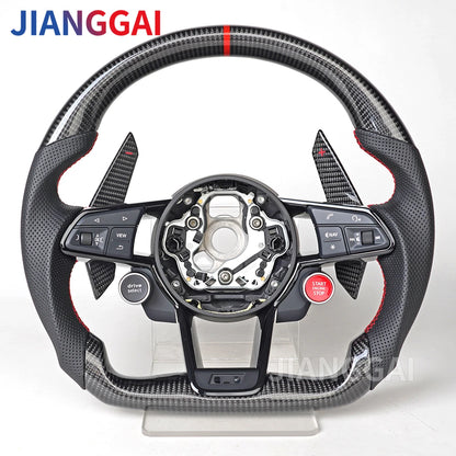 Carbon Fiber Steering Wheel - Sport Racing Wheel with Paddle Shifts, Buttons & Trim for Audi R8 TT TTS 2016-2023
