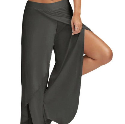 Women’s Plus Size Wide Leg Yoga Pants – Loose Fit Split Hem Dance & Fitness Trousers Elastic Waist Casual Summer Workout Wear