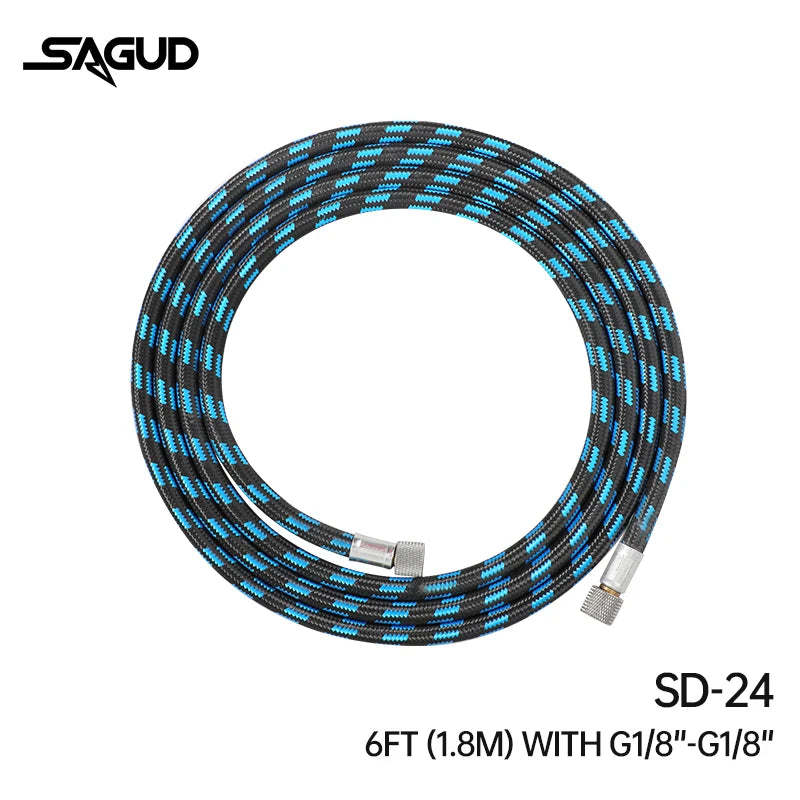 1.8m Nylon Braided Airbrush Hose with 1/8” Thread & 1/8” Male to 1/4” Female Fitting Adapter for Airbrush Accessories