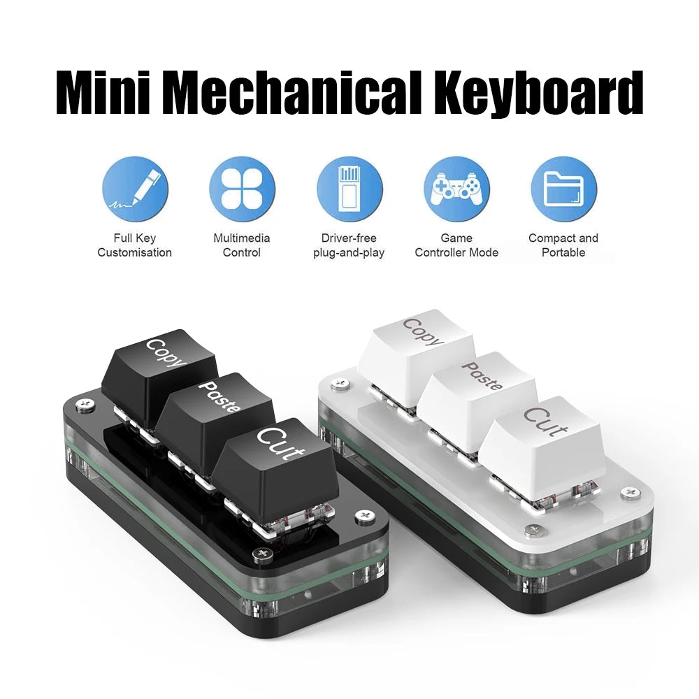 RGB 3-Key Mini Macro Keyboard — Hotswap Keypad for Photoshop, Gaming & Programming