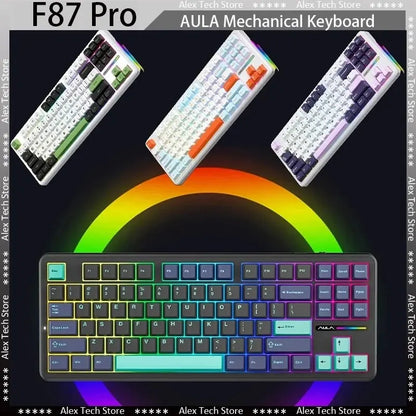 AULA F87 Pro 87-Key Mechanical Keyboard – Tri-Mode 2.4G/USB/Bluetooth, RGB, PBT Keycaps, Gasket Mount, 5-Layer Silencing, Full Key No Impact