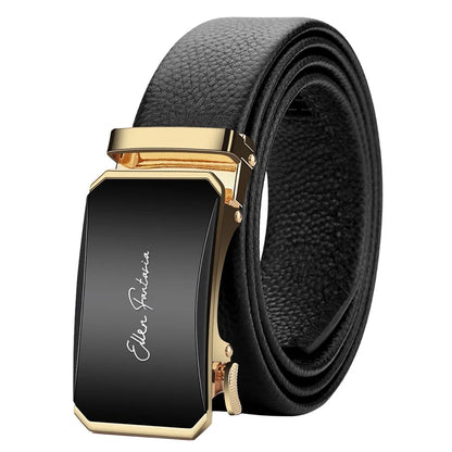 OYIFAN Men’s Genuine Leather Belt – Designer Alloy Buckle Automatic Ratchet Belt