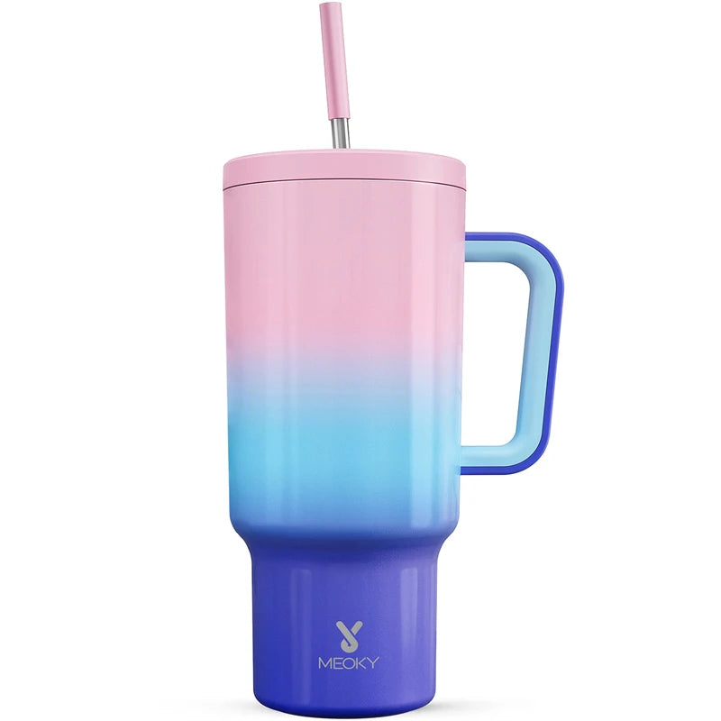 Meoky 40oz Mug Tumbler with Handle – Insulated Stainless Steel Tumbler with Lid & Straw, Coffee Thermos Cup, Heat Press Ready