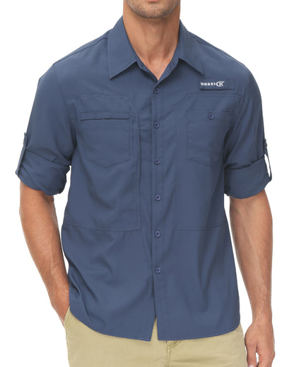 Men's UPF 50+ Long Sleeve Fishing Shirt – Sun Protection Breathable Hiking & Work Shirt with Zipper Pocket