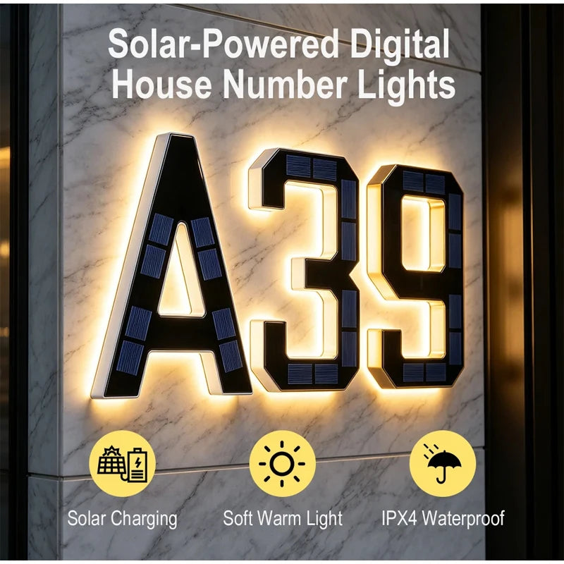 LED Solar House Number Light - Waterproof Address Sign with Light Sensor for Outdoor Home, Yard & Wall Decor