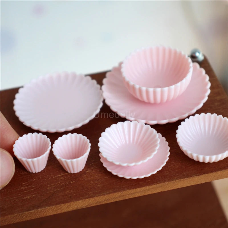 8PCS 1:6 Miniature Dollhouse Tableware Set – Mini Bowls & Plates for Blythe & BJD Dolls