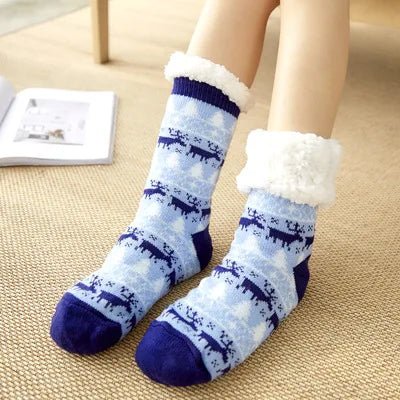 Winter Plush Women’s Non-Slip Floor Socks – Fuzzy Soft Penguin, Deer, Elk & Bear Slippers, Cozy Christmas Gift