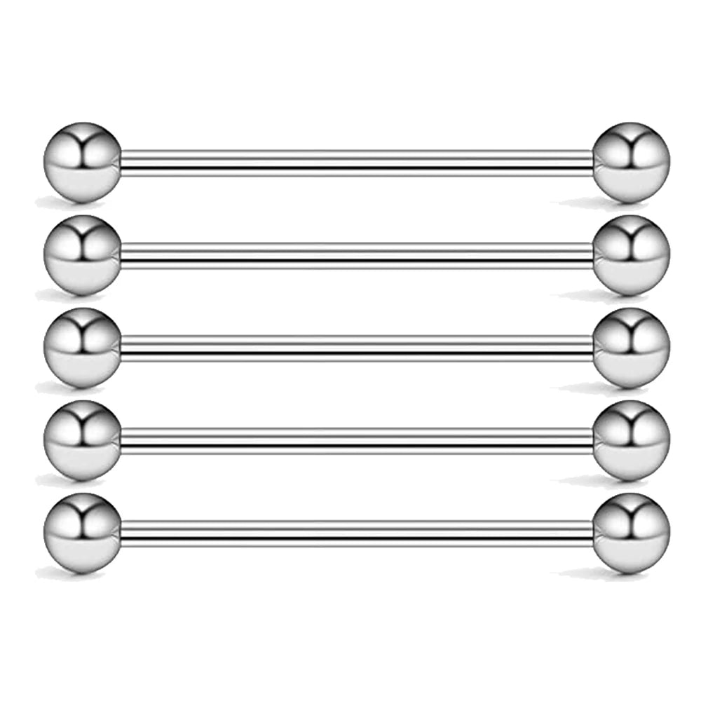 5PCS Titanium Piercing Barbell Set – 14G External Thread Tongue, Industrial, Nipple, Ear Tragus Rings (12–38mm Jewelry)