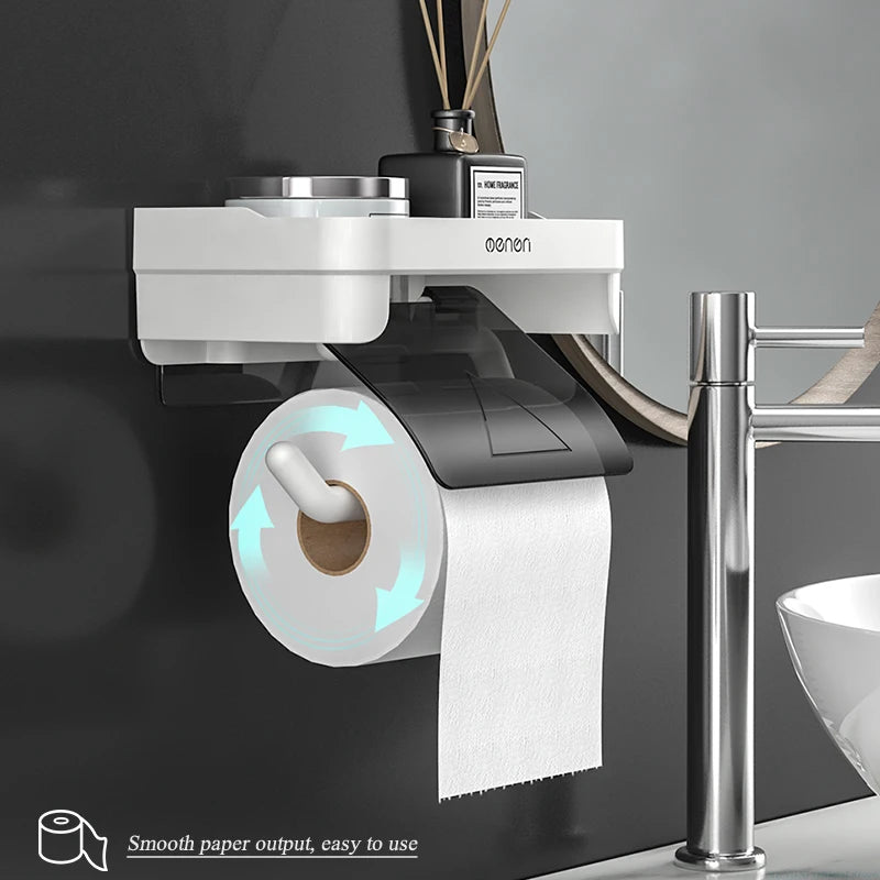 MENGNI Wall Mount Toilet Paper Holder - Waterproof Plastic Roll Paper Storage Rack for Bathroom Tissue - Organizer Shelves