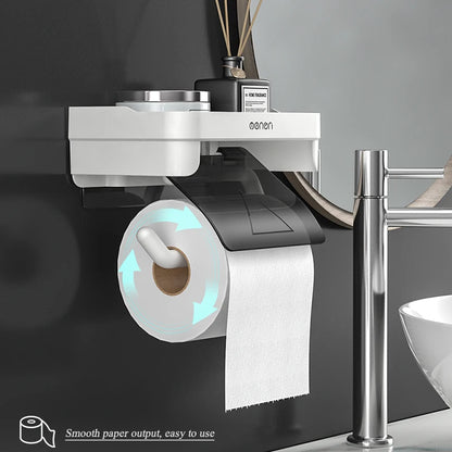 MENGNI Wall Mount Toilet Paper Holder - Waterproof Plastic Roll Paper Storage Rack for Bathroom Tissue - Organizer Shelves