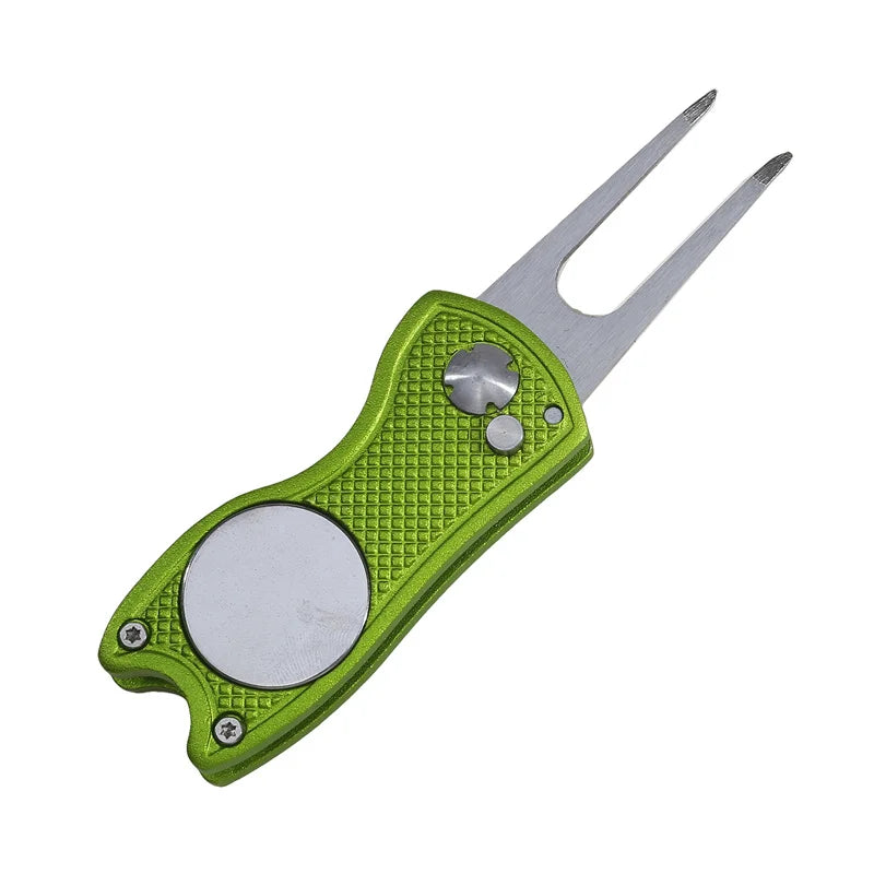Foldable Golf Divot Repair Tool – Ball Marker & Groove Cleaner Putting Green Fork Accessory