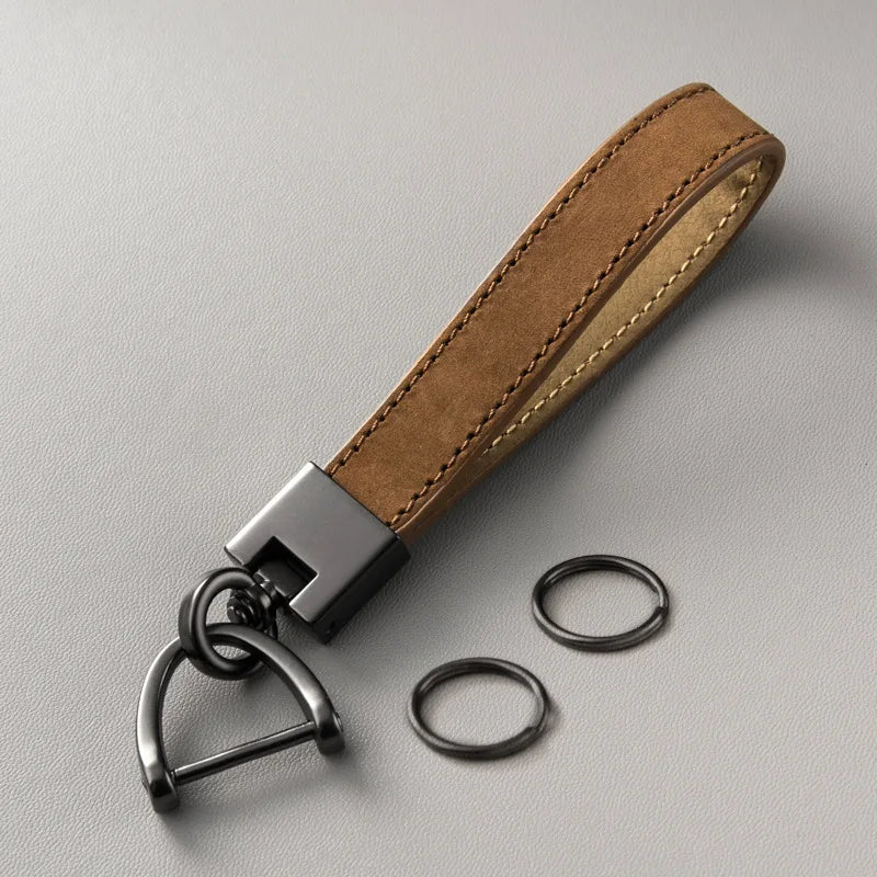 Luxury Genuine Leather Car Keychain – Pure Color Buckle Key Ring, Stylish Car Accessory Gift