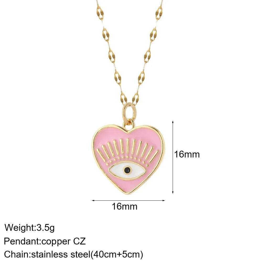 Heart Evil Blue Eye Sun Necklace – Cute Dog, Bee & Elephant Gold Pendant with Long Stainless Steel Chain for Women