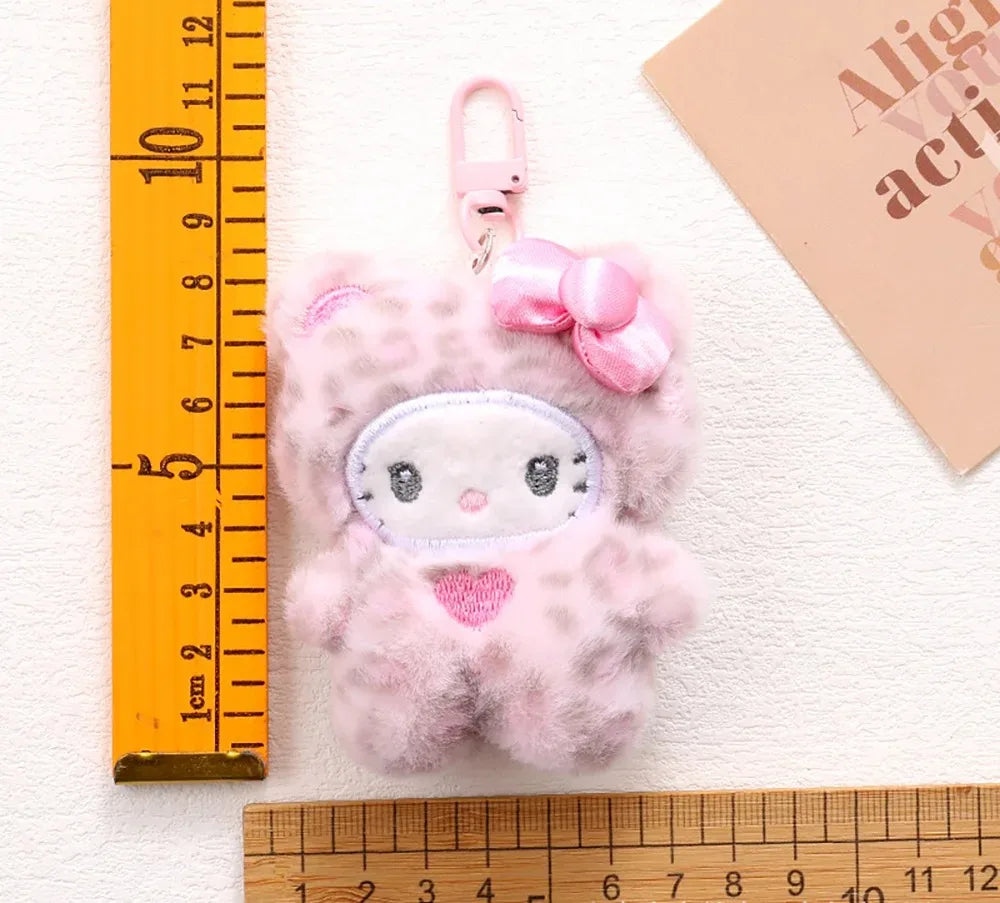 Sanrio Hello Kitty Leopard Print Bear Keychain - Cute Plush Cartoon Cat Pendant for Bags, Backpacks & Gifts