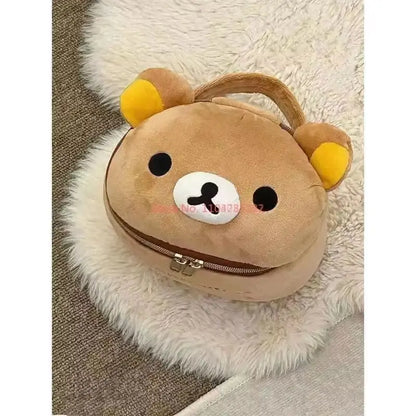 Cute Rilakkuma Bear Plush Makeup Bag - Portable Cartoon Storage Pouch for Girls Travel & Daily Organization