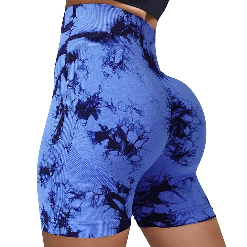 Women’s Yoga Shorts — High-Waisted Tie Dye Seamless Cycling & Running Sports Workout Gym Shorts S-XL