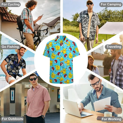 Summer Men's Short Sleeve Shirt – Cute Animal Print, Open Button Lapel, Comfortable Casual Top