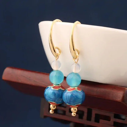 Vintage Flower Drop Earrings - Natural Stone Ethnic Jewelry for Women