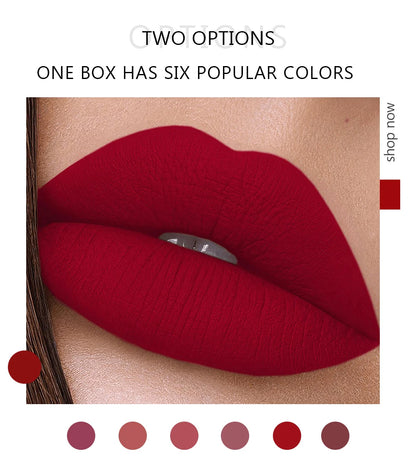 HANDAIYAN 6-Piece Matte Liquid Lipstick Set – Long-Lasting, Non-Stick Cup Lip Gloss Gift Box