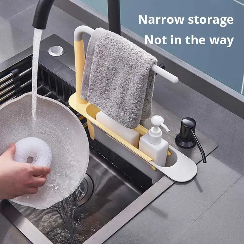Multifunctional Telescopic Sink Storage Rack - Upgraded Adjustable 2-in-1 Sponge Holder for Home Kitchen