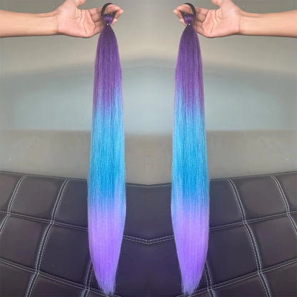 2Pcs Purple Synthetic Ponytail Extensions – Long Straight Hair Accessories with Rubber Bands for Women & Halloween