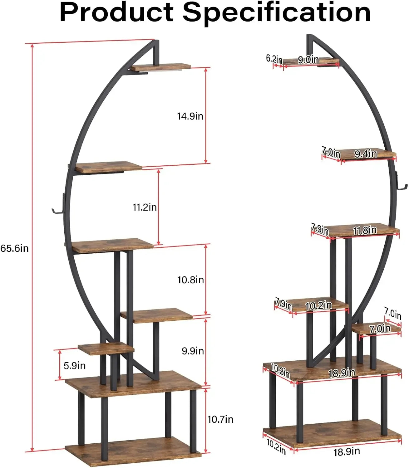 64" Tall Arched Bookshelf with Lights - 2-Pack 7-Tier Ladder Bookcase for Home Office Storage & Display