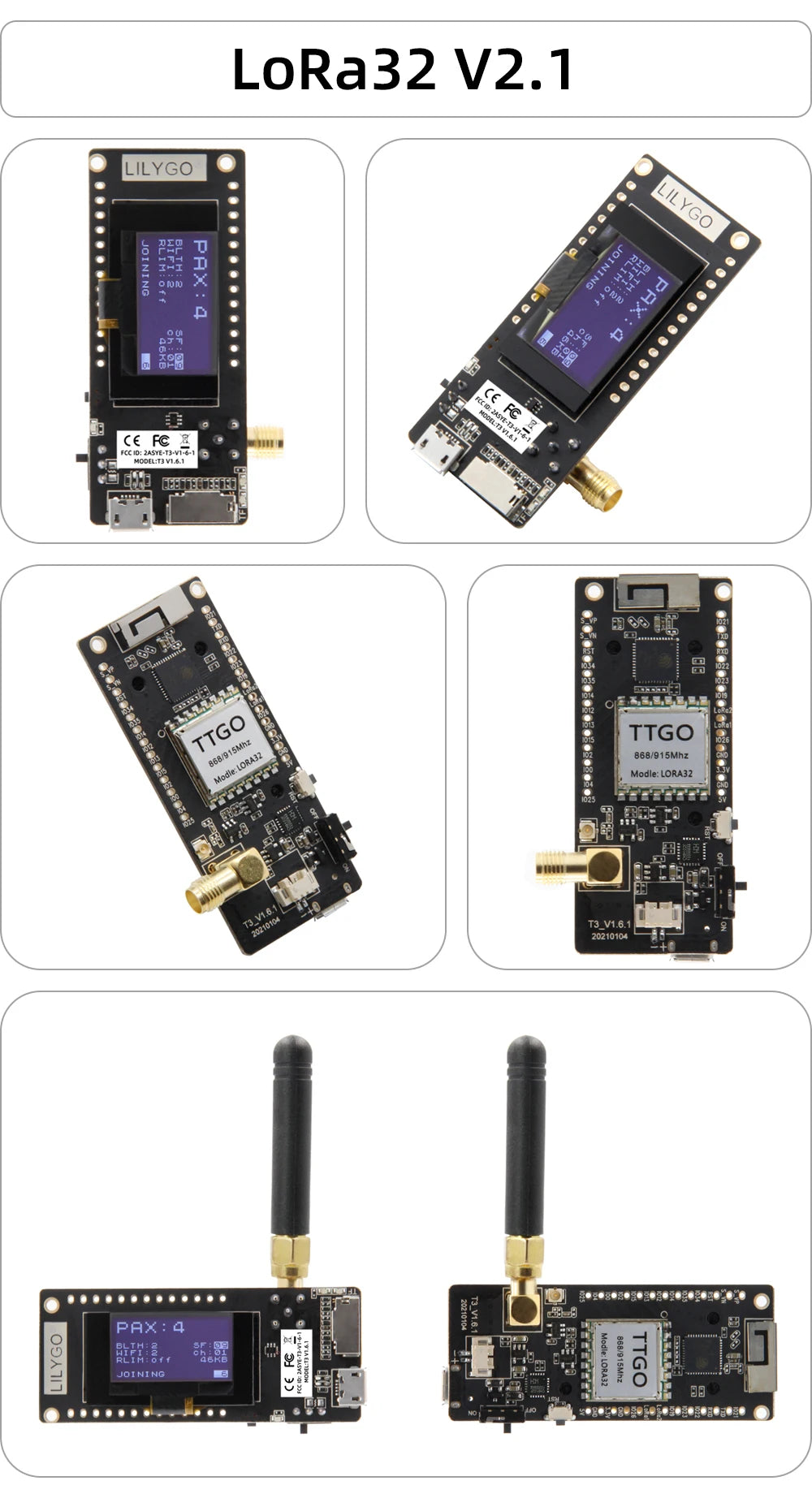 LILYGO TTGO Meshtastic LoRa32 ESP32 Development Board — SX1276/1278 Module 433/868/915MHz with 0.96" OLED, Low Power LoRa Module